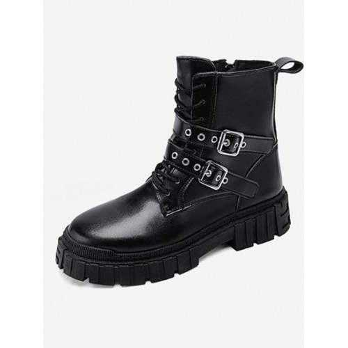 Buckle Zipper Side Combat Boots