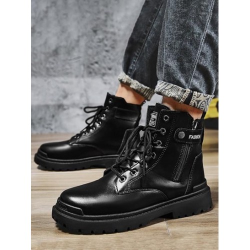 Lace Up Side Zip Combat Boots