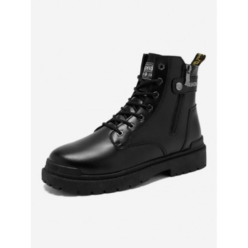 Side Zip Letter Patched Combat Boots