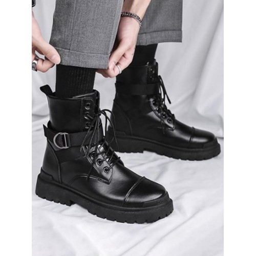 Buckle Strap Lace Up Combat Boots