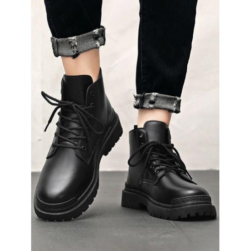 Solid Color Lace Up Front Combat Boots