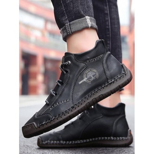 Topstitching Lace Up Front Ankle Boots