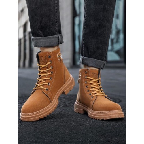 Solid Color Lace-up Front Zip Design Boots