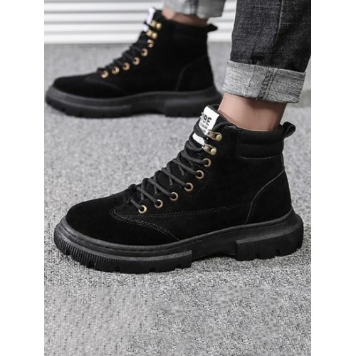 Letter Patched Lace Up Sneakers Boots