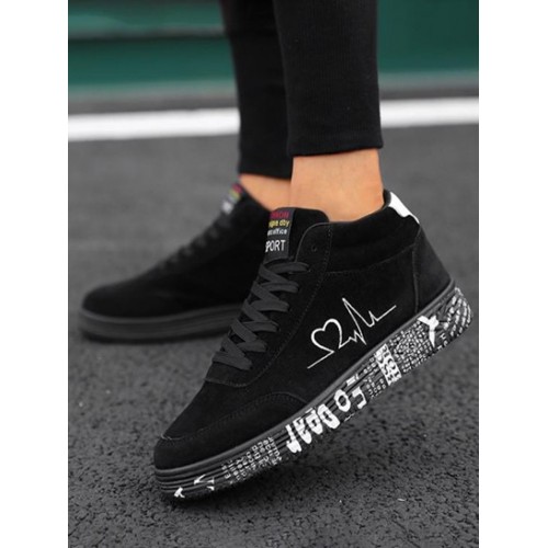 Letter Printed ECG Embroider High-top Sneakers