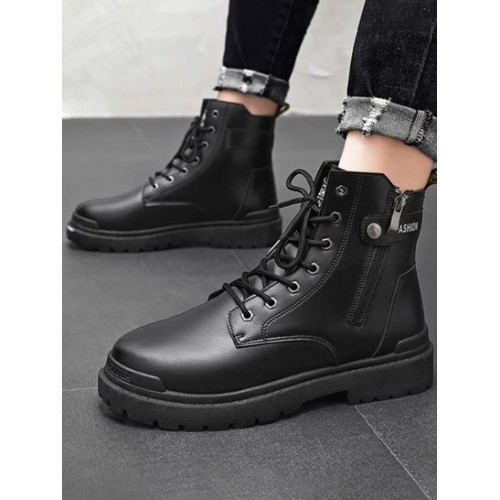 Side Zip Letter Patched Combat Boots