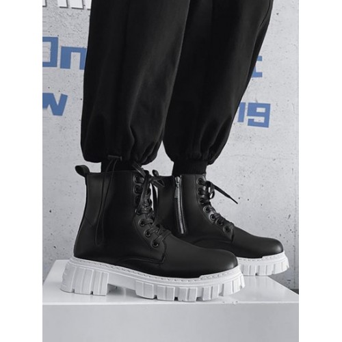 Contrast Platform Side Zip Lace Up Combat Boots