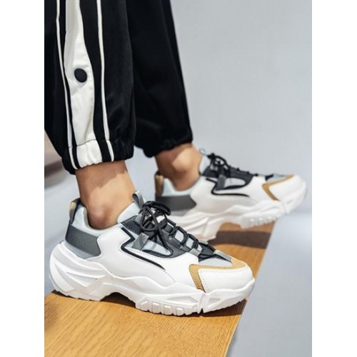 Lace Up Front Mesh Panel Elastic Band Sneakers