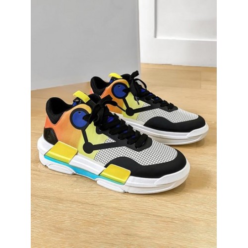 Colorblock Checked Pattern Lace-up Basketball Shoes