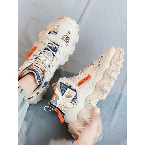 Cartoon Letter Printed High-top Chunky Sneakers