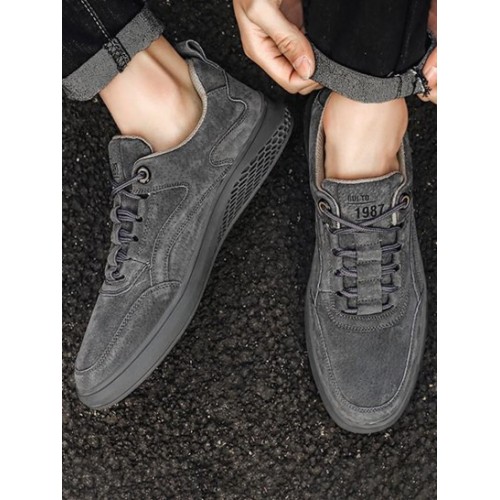 Number Print Stitching Lace Up Casual Shoes