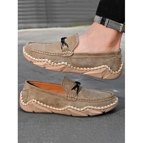 Solid Color Topstitching Design Loafers