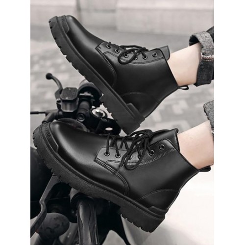 Solid Color Lace Up Front Combat Boots