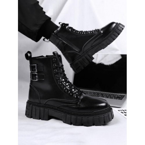 Buckle Back Zipper Side Combat Boots