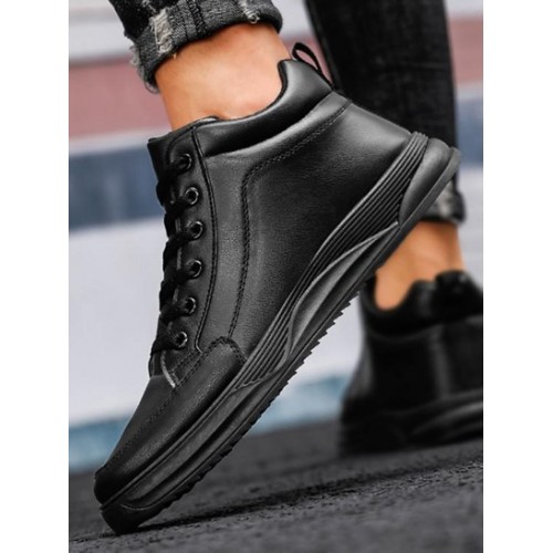 Solid Color Lace Up Front High-top Skate Shoes