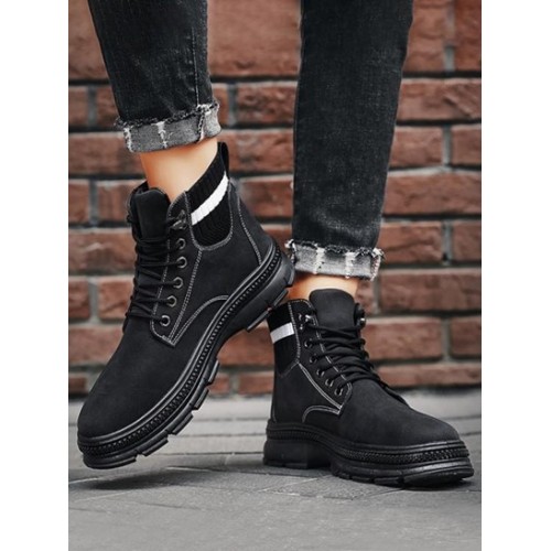 Letter Printed Stretchy Knitted Spliced Ankle Boots