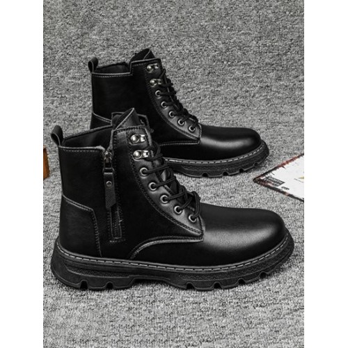 Stitching Side Zip Solid Color Combat Boots