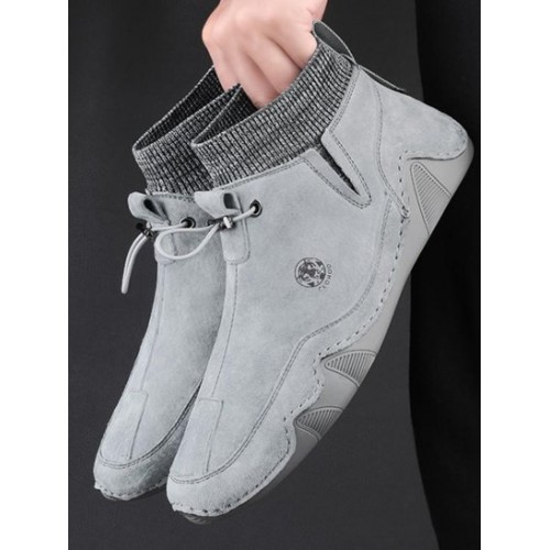 Pigskin Leather Drawstring Knitted Sock Ankle Boots