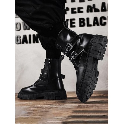 Buckle Zipper Side Combat Boots