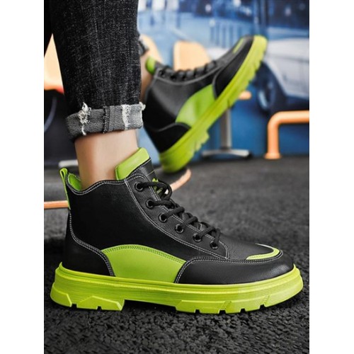 Colorblock Topstitching High Top Boots