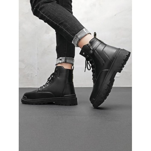 Side Zip Letter Patched Combat Boots