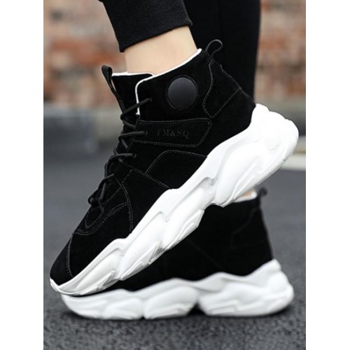 High Top Chunky Heel Topstitching Sports Shoes