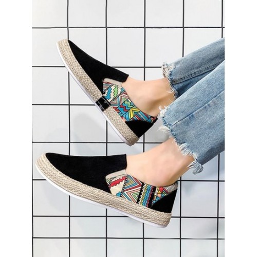 Corduroy Geometric Print Slip On Shoes