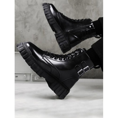 Buckle Back Zipper Side Combat Boots