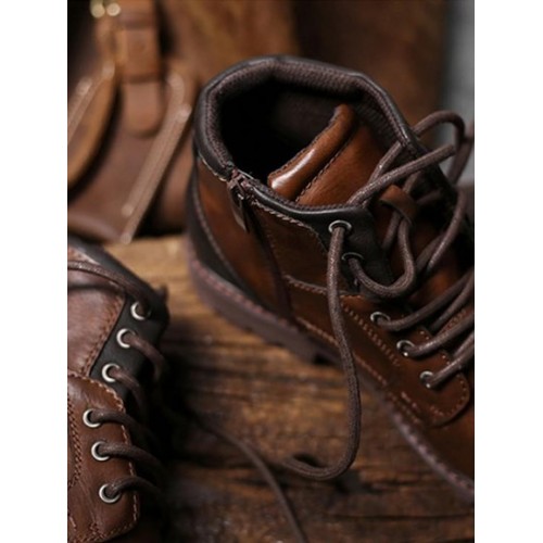 Retro Side Zip Design Front Lace-up Combat Boots