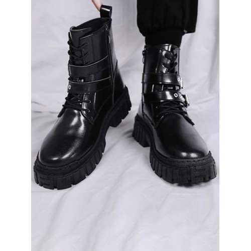 Buckle Zipper Side Combat Boots