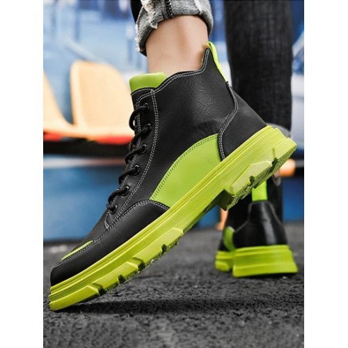 Colorblock Topstitching High Top Boots