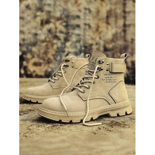 Letter Print Lace-up Front Combat Boots