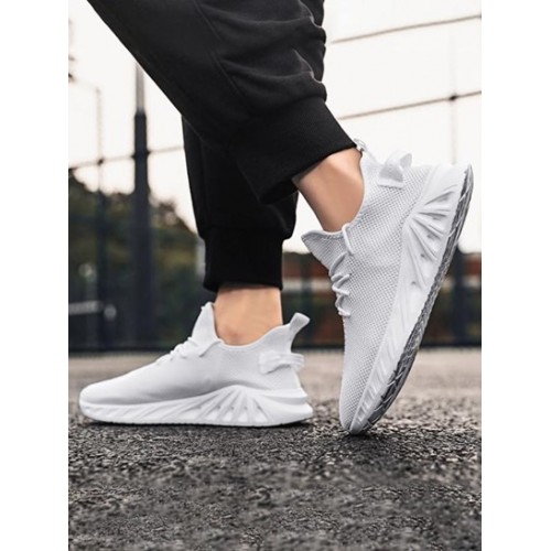 Solid Color Breathable Knit Detail Shoes